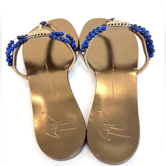 Giuseppe Zanotti gold sandas with blue beads embellishment - Picture 3 of 5